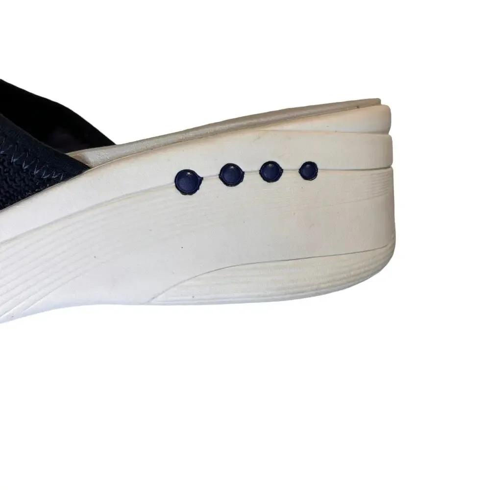 Easy Spirit peep-toe Wedge Sandal, Slip on, Navy Blue Fabric, Women's 8.5m